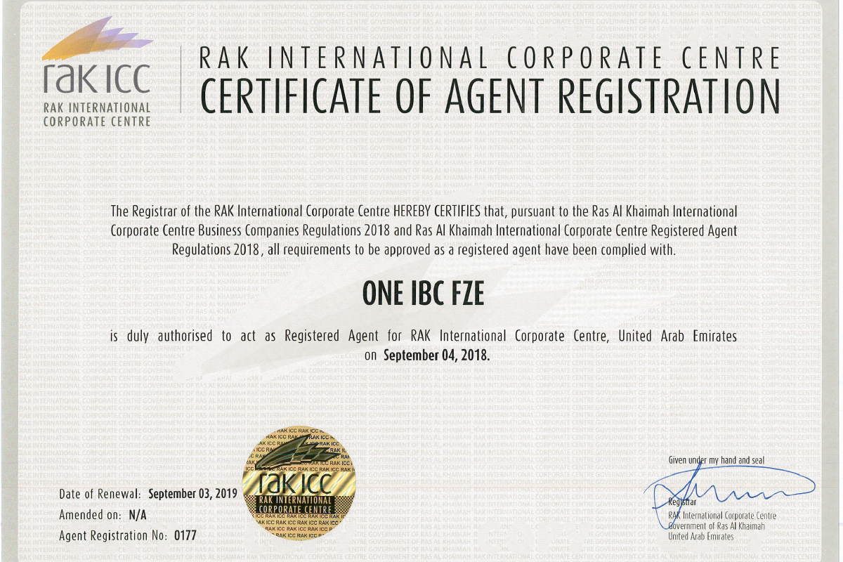 One IBC® was granted Certificate of Registered Agent in United Arab Emirate